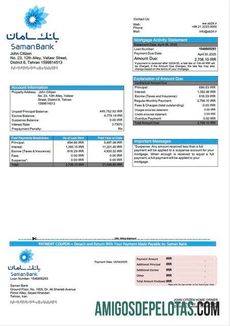 imprimível Modelo Word e PDF de declaração de hipoteca do Iran Saman Bank